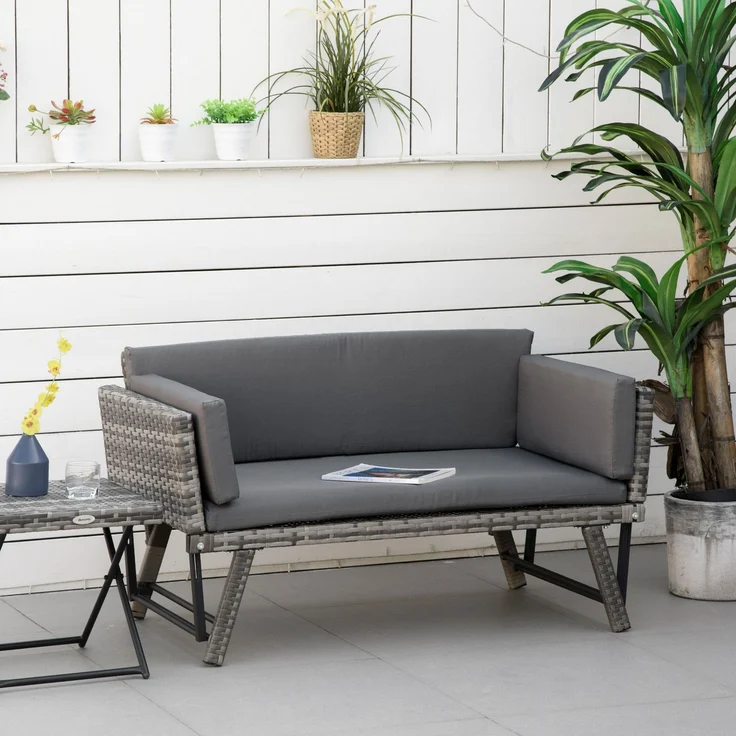 Polyrattan Gartensofa 2 Sitzer Gartenmöbel Loungesofa Gartenbank Gartenliege klappbar Armlehnen Stahl Grau 129 x 63 x 67 cm--Grau--129x63x67cm--YOUDENOVA – Bild 3