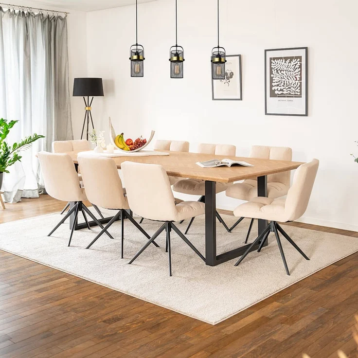 HOME DELUXE Essgruppe Eckig AVENCIA inkl. U-Fuß - 240 x 120 cm Fishbone Oak 8 Stühle Creme – Bild 1