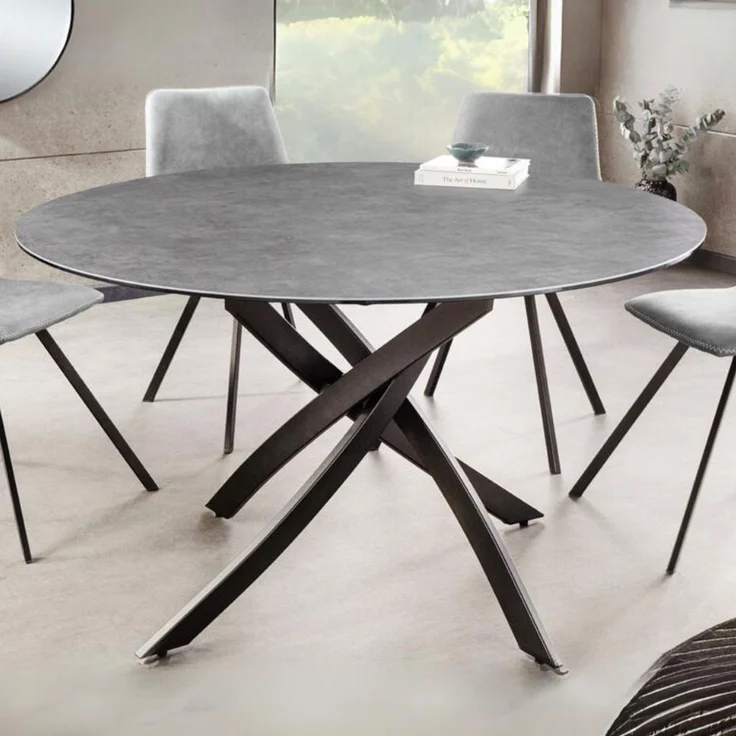 Design Esstisch AMICA 120cm anthrazit Beton-Optik Keramik schwarzes Metall-Gestell – Bild 1