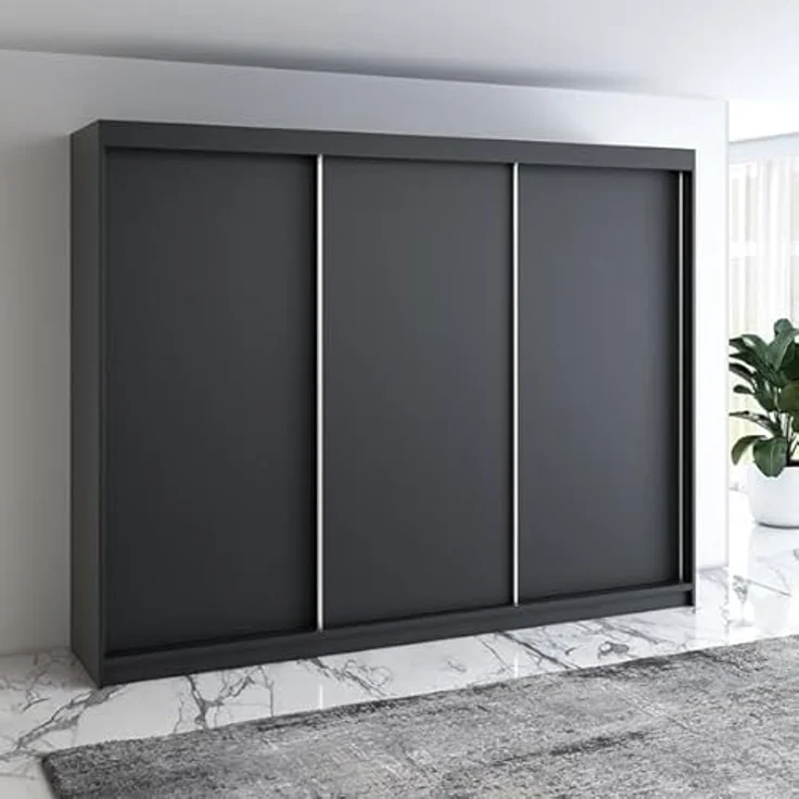 Schwebetürenschrank MERO 3-türig Schrank 200 cm Farbe: Schwarz – Bild 2