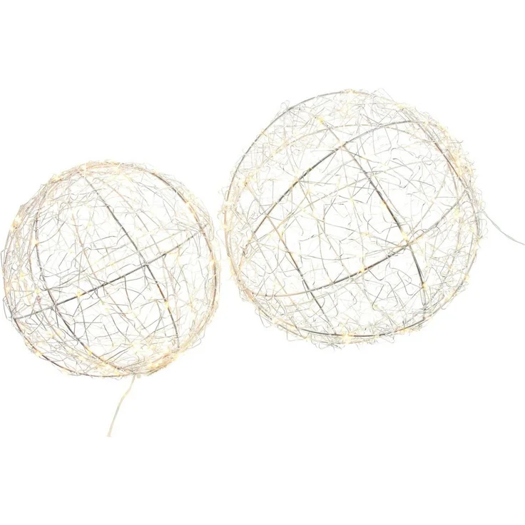 Dekoleidenschaft LED Kugelleuchte "Glow" Kugel aus Metall silber, 200 / 300 LED, 2er Set Leuchtkugel, Timer, LED fest integriert, Dekokugel mit Timer, Ø 20 & 25 cm, Outdoor Weihnachtsdeko, Gartendeko – Bild 3