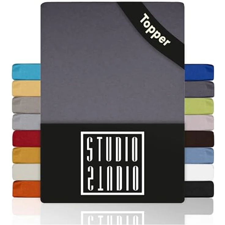 STUDIO Basic Topper Spannbettlaken 200x200 cm, 100% gekämmte Baumwolle, Oeko-TEX 100, Markenqualität, Bettlaken 200x200 Topperbezug Jersey - Grau – Bild 2