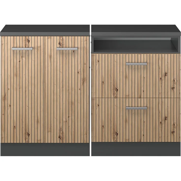 Küchenschrank für Dachschrägen R-Line Artisan-Eiche 120 cm 2er Set Schrankkorpuss 60 cm Tiefe Vicco – Bild 3