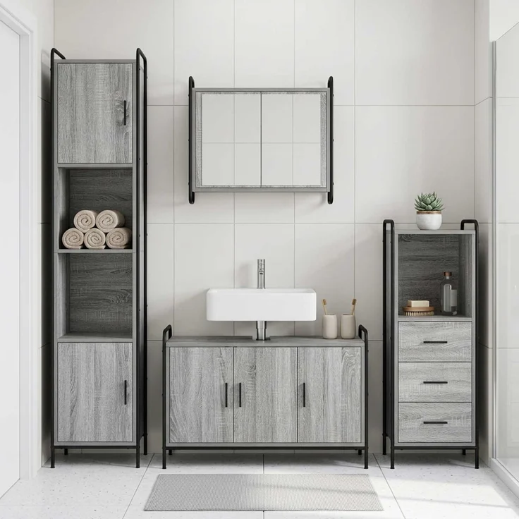 vidaXL Badezimmerschrank-Set 3 stk. Sonoma-Grau 40 x 36 x 109,5 cm 3444528 – Bild 1