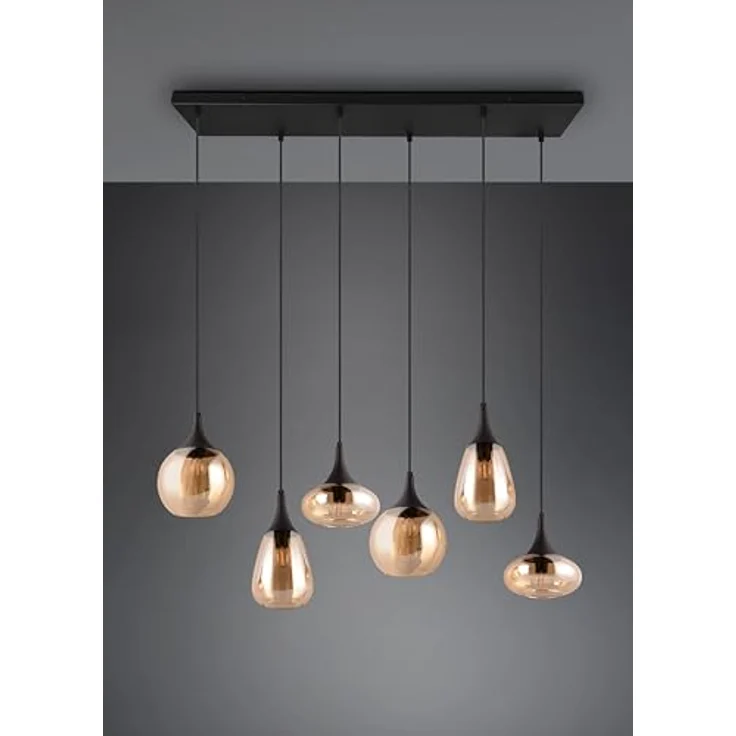 Trio Leuchten Lumina Pendelleuchte, 6-flammig, 240 W, Amber/Schwarz, E14, L x B x H: 34,5 x 93,8 x 150 cm – Bild 8