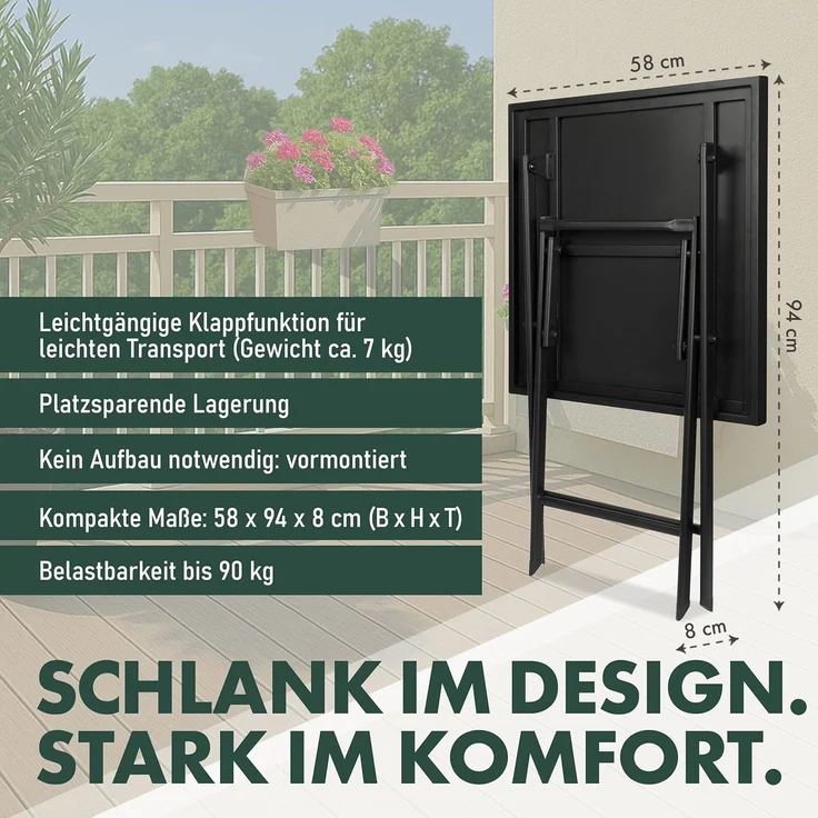 BRUBAKER Gartentisch Bergamo - 58 x 58 cm Balkontisch wetterfest (1-St, Campingtisch eckig mit Stein Optik - Klapptisch für Balkon, Terrasse), Metall Beistelltisch klappbar - Bistrotisch – Bild 3