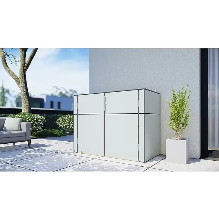 Bertilo Gartenschrank HPL Terrace, wetterfester Holzschrank mit Doppeltür, Außenmaß 75 x 155 cm, 1,17 m² Stauraum