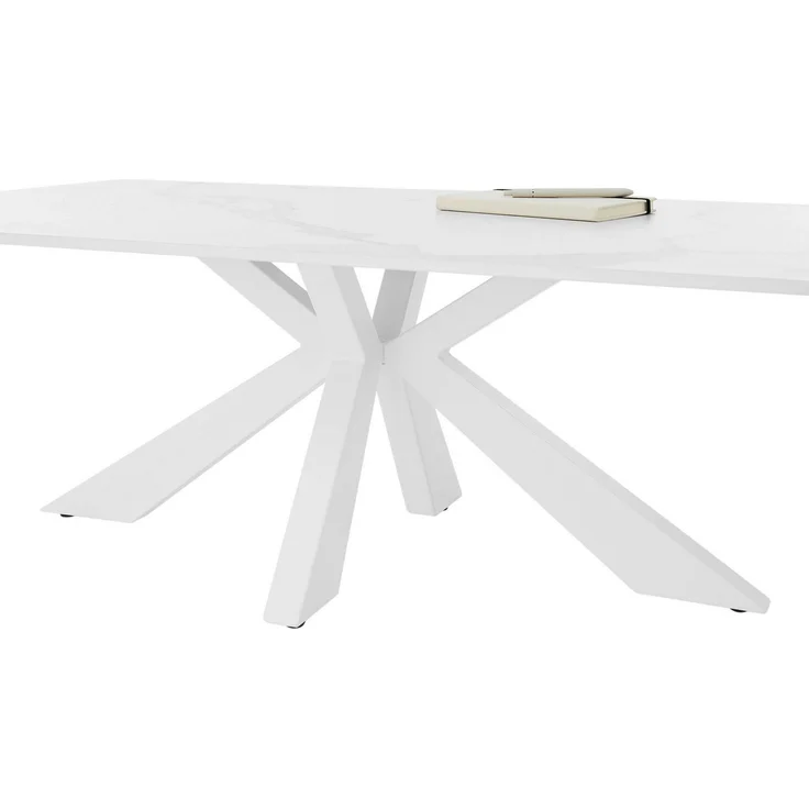 NOAH Couchtisch in Marmor Optik, Weiß - Moderner Sofatisch mit Keramikplatte und Metallgestell - 110 x 40 x 70 cm (B/H/T) – Bild 2