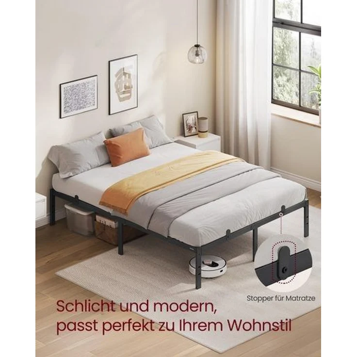 VASAGLE Doppelbettgestell, Bett, 140 x 200 cm, Metallbett, Bettrahmen, Unterbettaufbewahrung, modern, Gästebett, einfacher Aufbau, tintenschwarz RMBDE134B01 – Bild 1