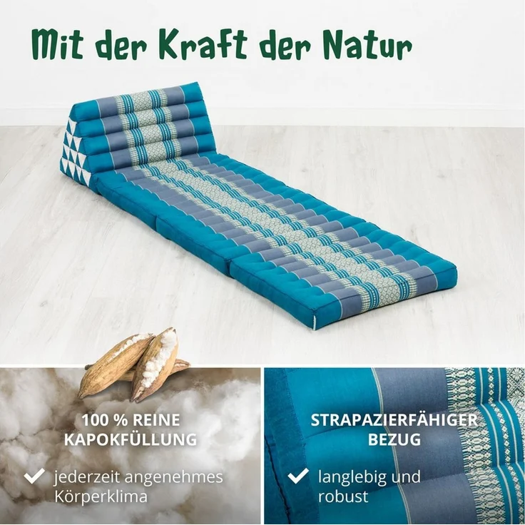 livasia Sitzsack Thaikissen XXL hoch, vegan und handgefertigt, 185x55x8cm, Kapok – Bild 4