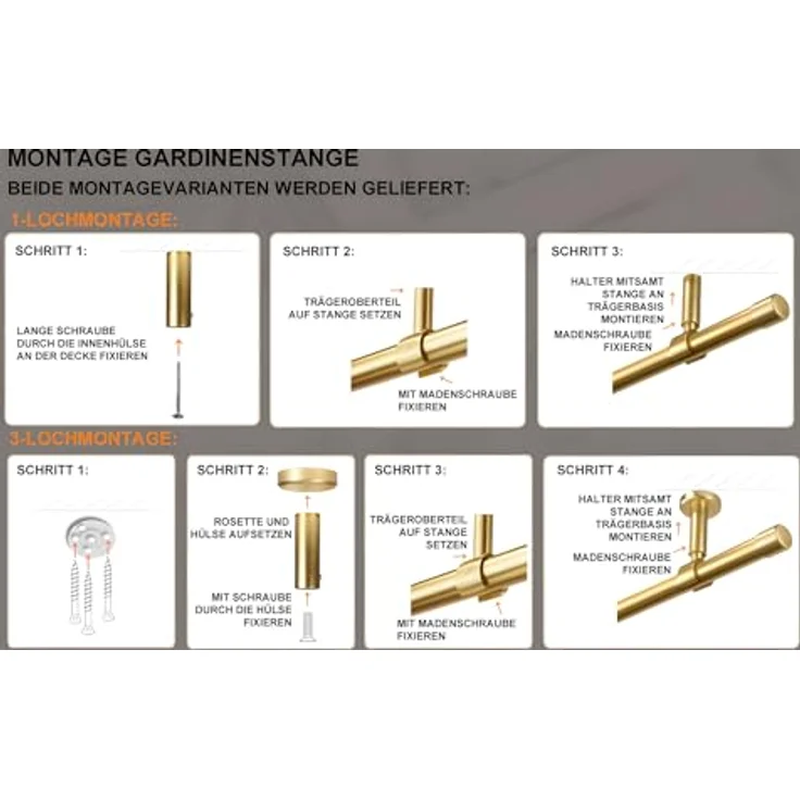 iso-design Gardinenstange Set zur Montage an der Decke mit 20 mm Durchmesser 1-läufig, Ø 20 mm, 1-läufig, Deckenmontage, geschraubt, Aluminium, Variabler Deckenabstand – Bild 5