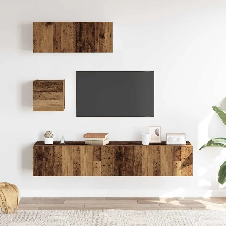 vidaXL 4-tlg. TV-Schrank-Set Wandmontage Altholz-Optik Holzwerkstoff 3329155 – Bild 2
