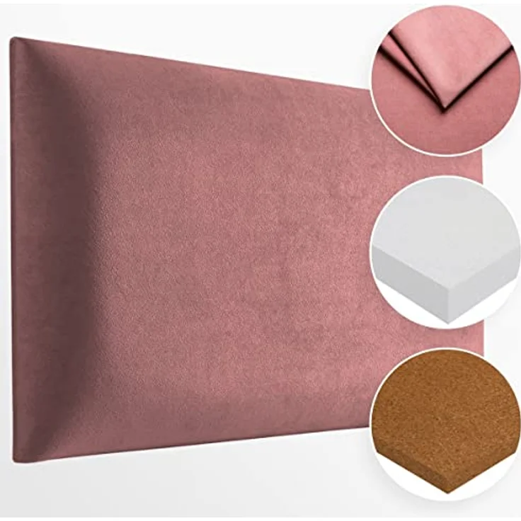 Muralo Samt Wandkissen Stoff Polsterpaneel Schlafzimmer Wohnzimmer Bett Wandpolster Bettkopfteil Lendekissen Modern Luxus Gepolstert Polster Paneel (Altrosa, 50x40 cm) – Bild 5