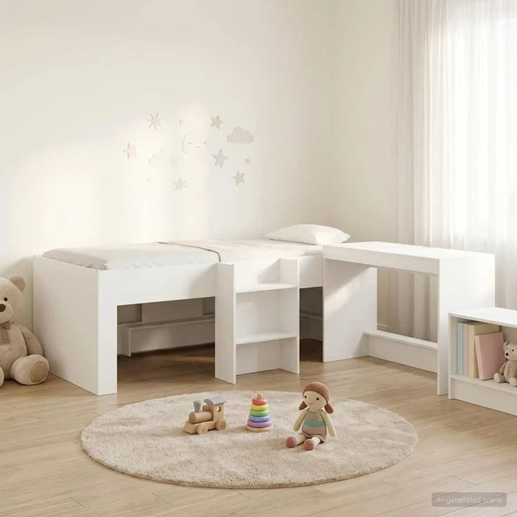 vidaXL Hochbett mit Schreibtisch für Kinder 2 stk. Weiß Holzwerkstoff 3423470 – Bild 1