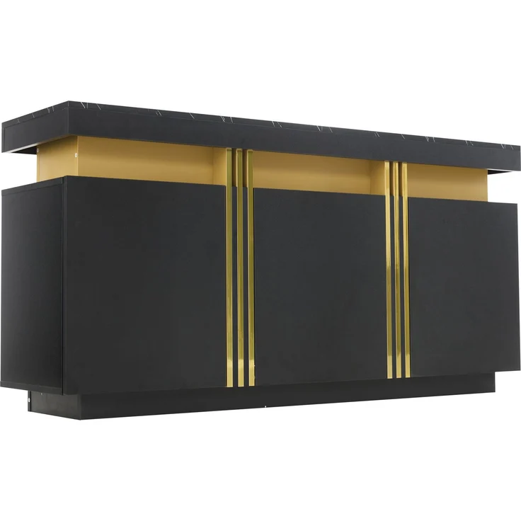 Merax 140*38*70cm Schwarz Sideboard-Display, 3 Türen, Esszimmerschrank mit verstellbaren Trennwänden, breite grifflose Schließfächer – Bild 8