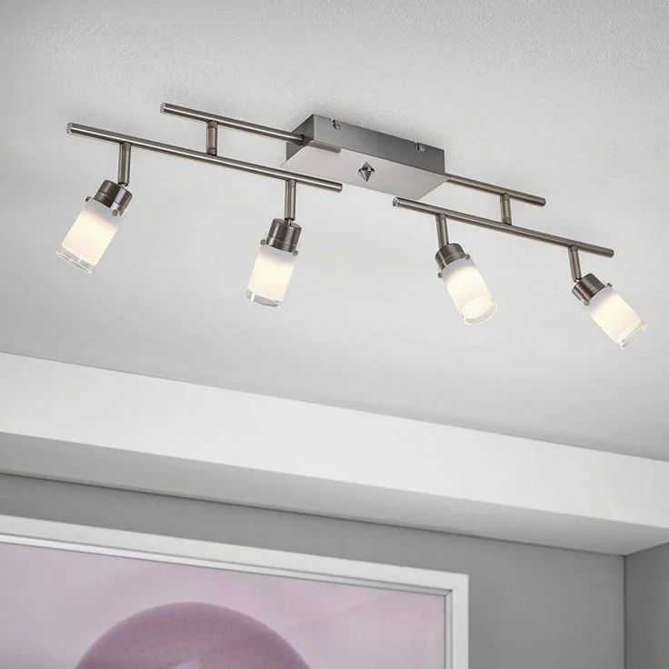 MeLiTec LED Deckenleuchte D122, warmweiß, nickel matt zwei Arme und vier Spots – Bild 2
