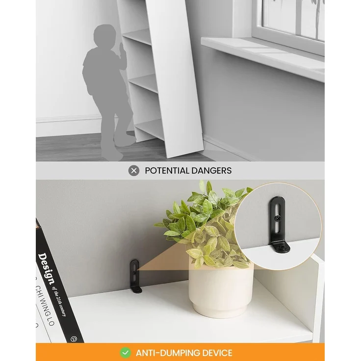 Bücherregal, Regal, Standregal, Büroregal, mit 6 Fächern, offen, für Wohnzimmer, Arbeitszimmer, Büro, als Raumteiler, 24 x 48 x 170 cm, Weiß – Bild 5