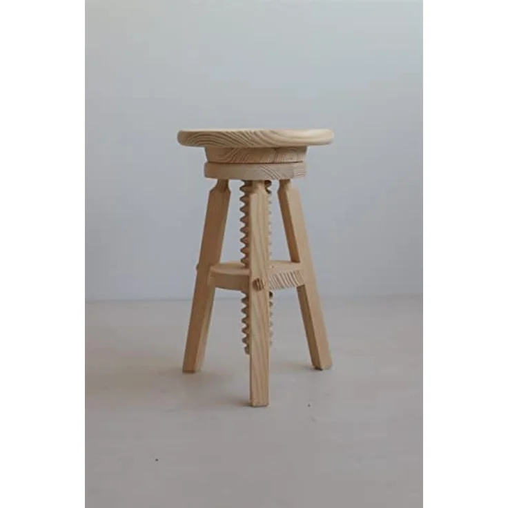 Aranaz Drehhocker aus Holz, rund, niedrig, höhenverstellbar, ideal für Zuhause, Esszimmer, Küche oder Garten, aus Kiefernholz, lackiert, 29 x 29 x 48-64 cm – Bild 3