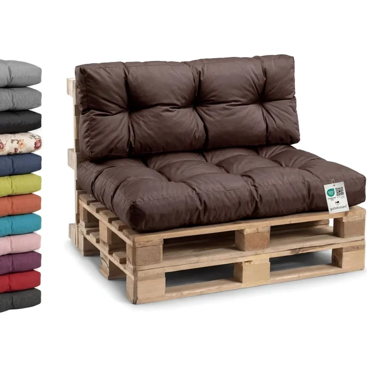 Gutekissen® Palettenkissen Wetterfest, Gartensofakissen, viele Farben und Größen PPI (Set (Sitzkissen 120x80 +Rückenlehne 120x40), Braun-wasserfestes)