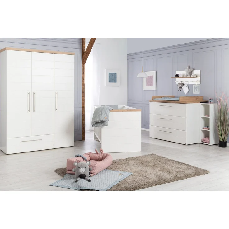 roba Kinderzimmerset 'Nele' 3-teilig - Bett 70 x 140 - Wickelkommode - Kleiderschrank 3-türig - Weiß – Bild 2