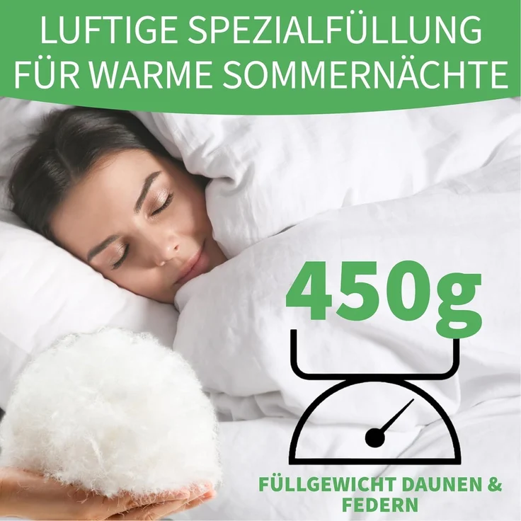 Welldora Komfort Bettdecke 200x200 Sommer | 100% Extraweiche Federn & Daunen | Fachärztlich geprüft, Oeko-Tex, Allergiker | Zertifiziert für Tierwohl | Dünne leichte Sommerdecke Daunendecke 200x200 – Bild 2