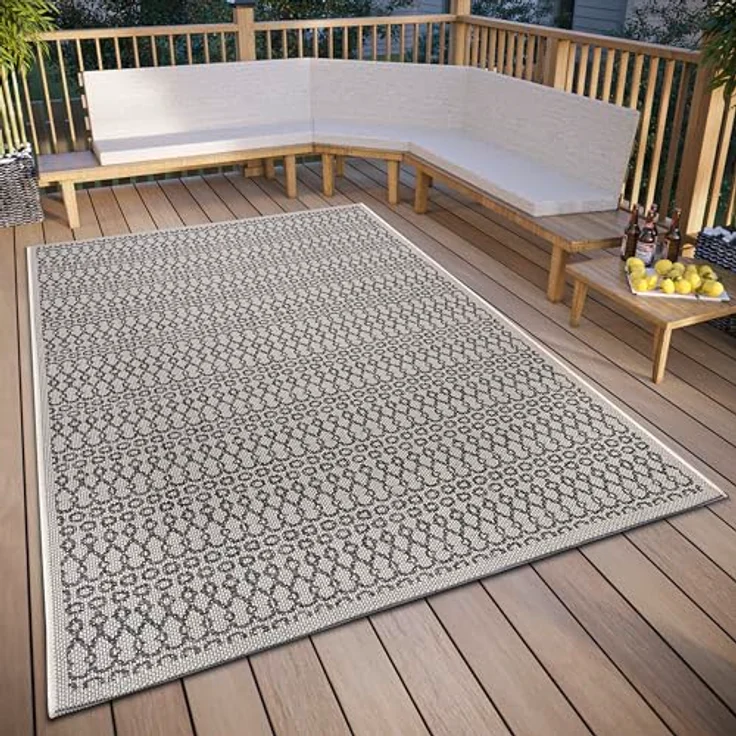 Hanse Home Vanti In- & Outdoor Teppich Wetterfest – Modernes Muster, Wasserfest robuster Aussenteppich Flachgewebe für Garten, Balkon, Terrasse, Wohnzimmer – Beige Grau, 63x120cm – Bild 1