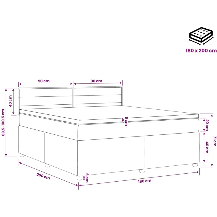 vidaXL Boxspringbett mit Matratze Dunkelgrau 180 x 200 cm Stoff 3451008 – Bild 11