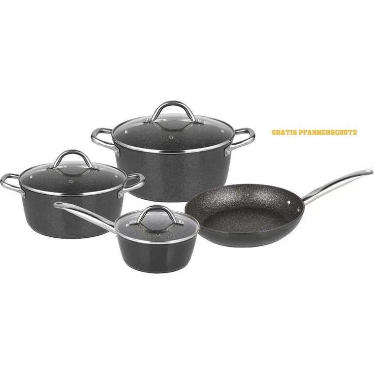 Michelino 7 tlg Edelstahl Kochgeschirr Induktion 18/10 Edelstahl Kochtopf Topf Set Deckel Pfanne Gastronomie