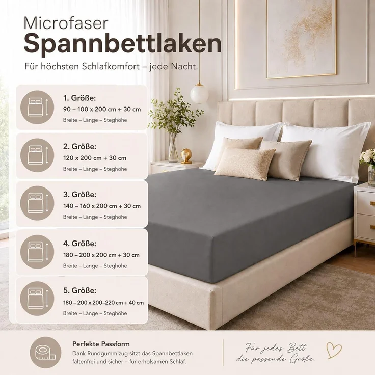 Microfaser Spannbettlaken - Spannbetttuch 140-160x200 cm – Atmungsaktiv, Knitterfrei & Pflegeleicht – OEKO-TEX Bettlaken mit Rundumgummi - Anthrazit – Bild 4