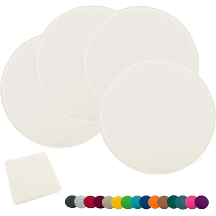 heimtexland ® Sitzkissen Set Filz Stuhlkissen Stuhlauflage Filzkissen Stuhl Polster Kissen Typ631 4er Set 35 cm Rund Wollweiß – Bild 1