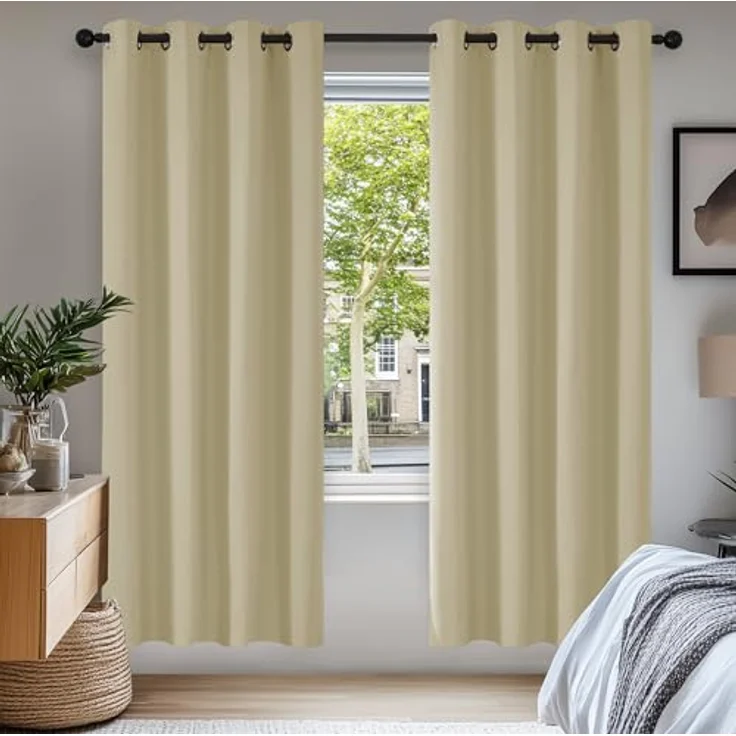 Deconovo Blickdichte Gardinen Kälteschutzvorhang Blickdicht Vorhang Verdunkelung, 183x117 cm(HöhexBreite), Beige, 2er Set – Bild 2