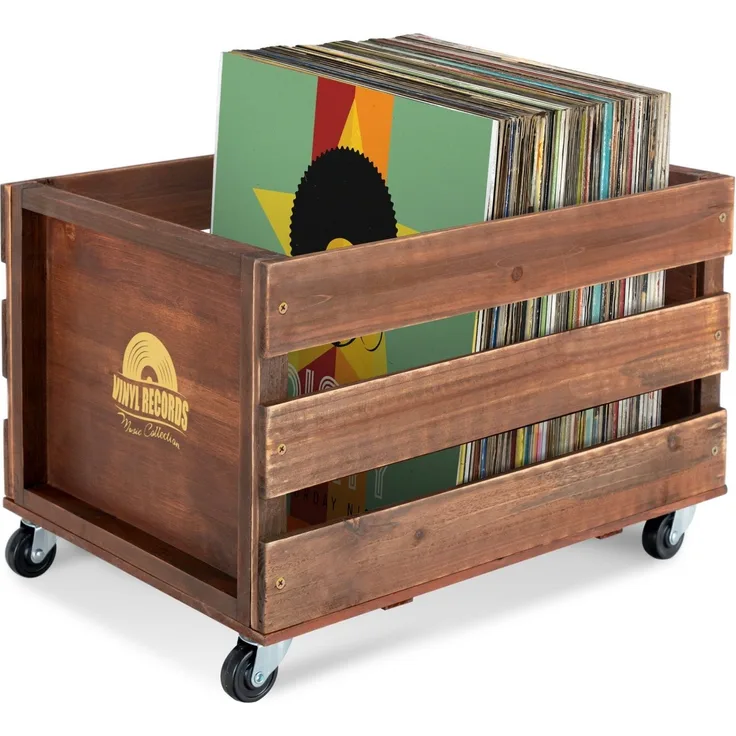 Stagecaptain Holzkiste SPK-100 "Emil" Schallplattenkiste, für bis zu 100 LPs - aus Vollholz im Retro-Design