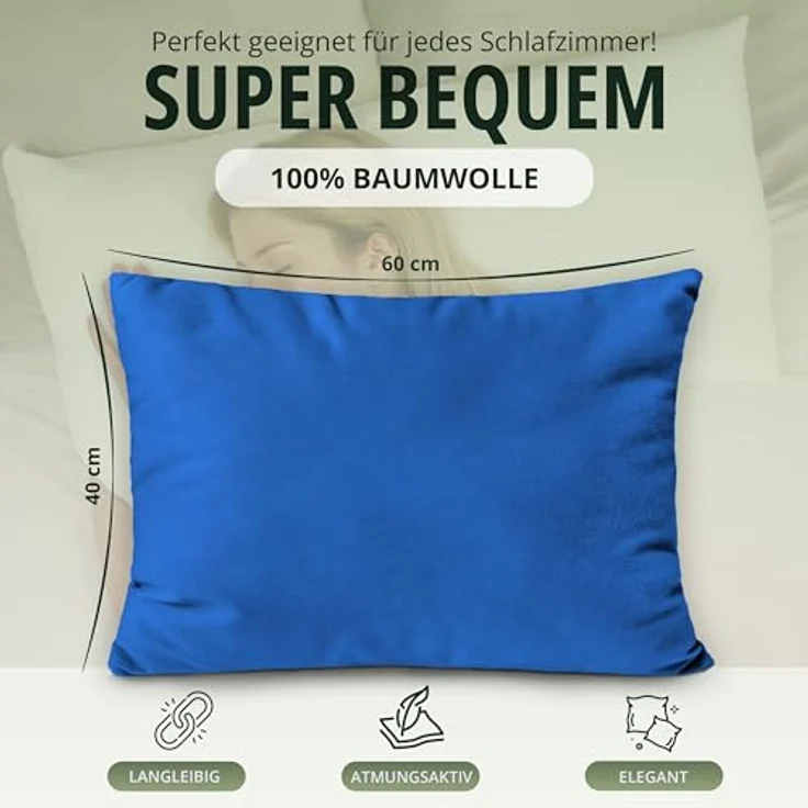 NatureMark 2er Pack Jersey Kissenbezug Kissenhülle Kissenbezüge Seitenschläferkissen Nackenkissen viele Größen und Farben ÖKO-TEX (40x60 cm (Nackenkissen geeignet), Royal blau) – Bild 4