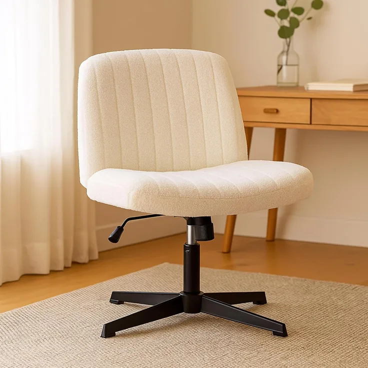 DUMOS Cross Legged Bürostuhl, Armloser Breiter Schreibtischstuhl Keine Räder, Moderner Home Office Schreibtisch Stuhl Swivel Verstellbarer Stoff Eitelkeit Stuhl