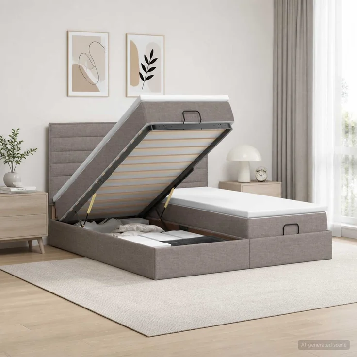 vidaXL Ottoman-Bett mit Matratze und LED Taupe 180 x 200 cm Stoff 3458420 – Bild 1