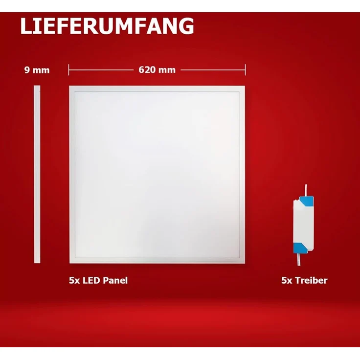 5x LED Panel 62x62 Neutralweiß 5000K 36W dimmbar 0-10V 4320lm Slim Alu PLs3.0 – Bild 6