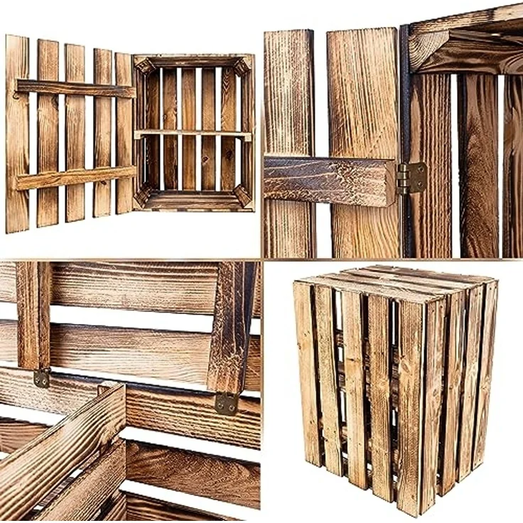 Creative Deco Holzkiste Vintage Holztruhe mit Deckel & Regal 50 x 40 x 30 cm – Bild 6