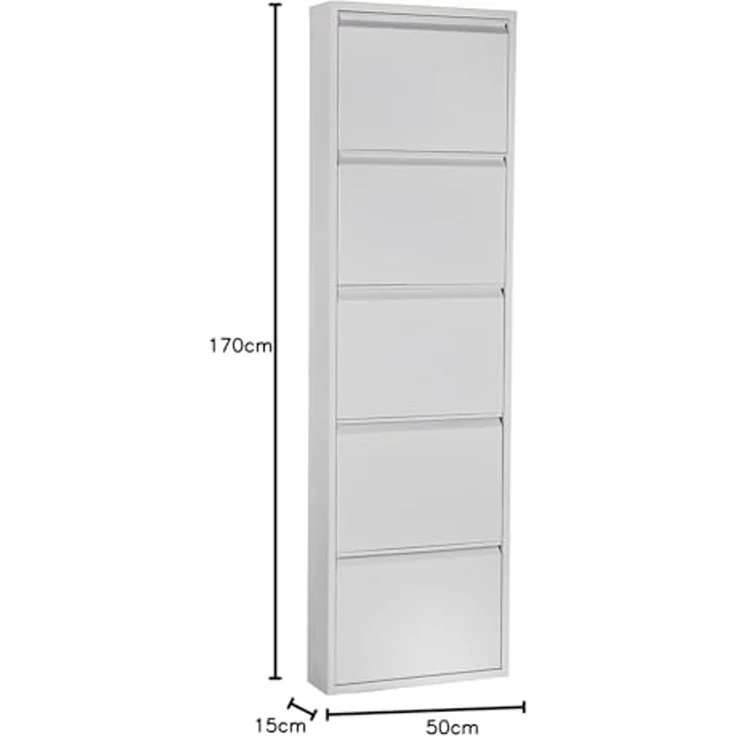 DRW Schuhregal aus Metall mit 5 Schubladen, mattweiß, 50 x 15 x 170 cm – Bild 6