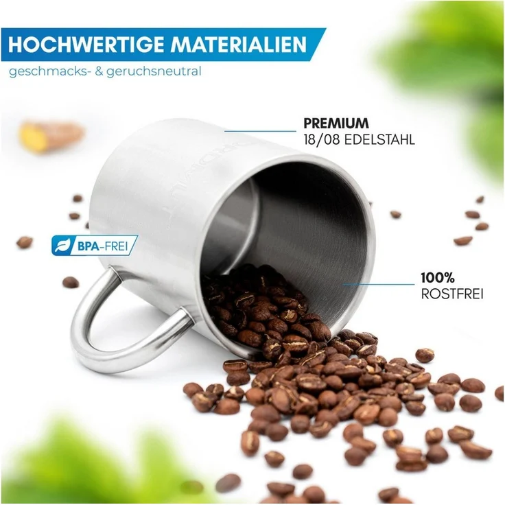 Nordmut Thermobecher NORDMUT® Edelstahl Thermobecher [2er Set], doppelwandig isoliert, rostfreier Edelstahl – Bild 2