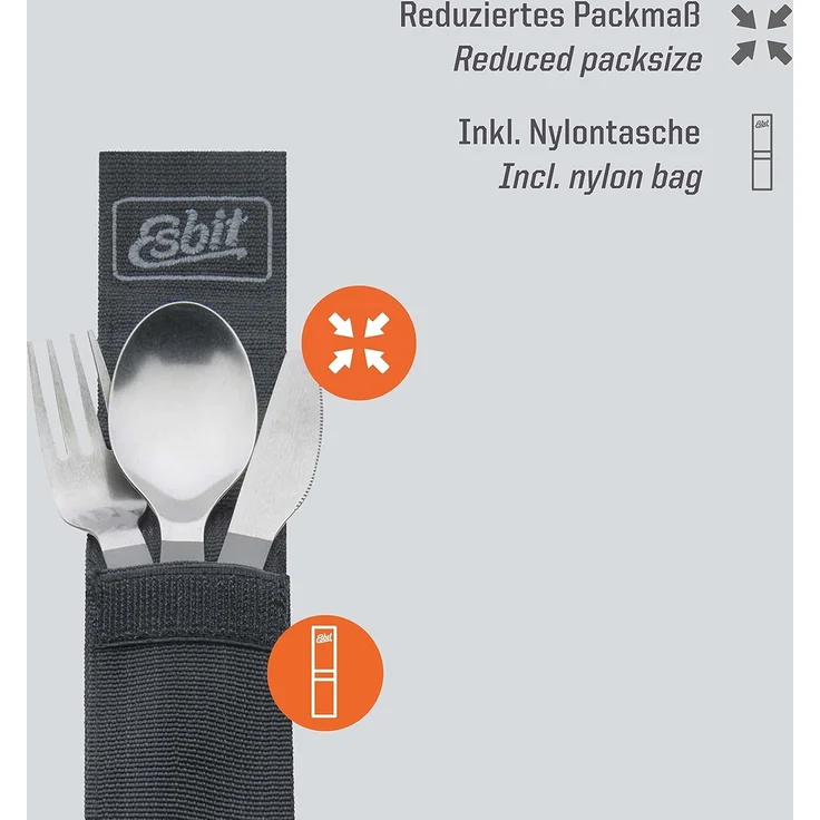 Esbit Besteck-Set Esbit Titan Besteck-Set 3-tlg. mit Karabiner und Tasche – Bild 3
