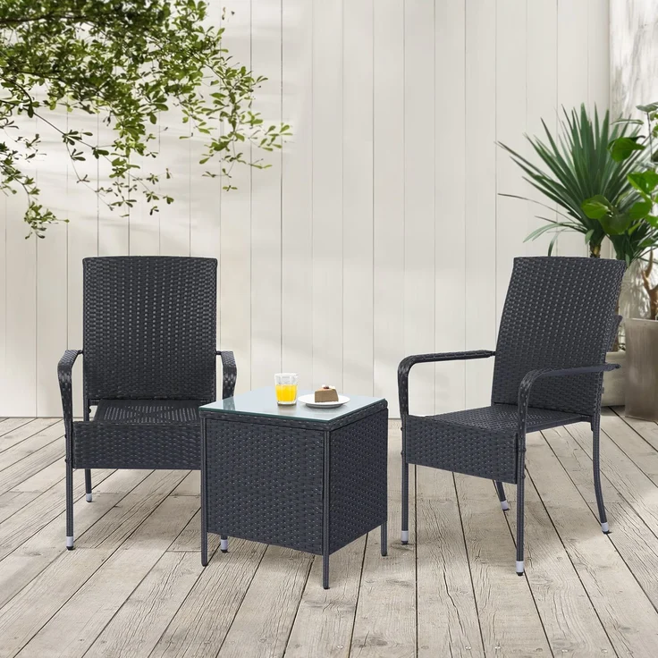 Juskys Polyrattan Gartenstühle Yoro 8er Set - mit Armlehnen & Rückenlehne - 8 Stühle stapelbar - Rattan Stuhl Garten - Stapelstuhl Schwarz – Bild 1