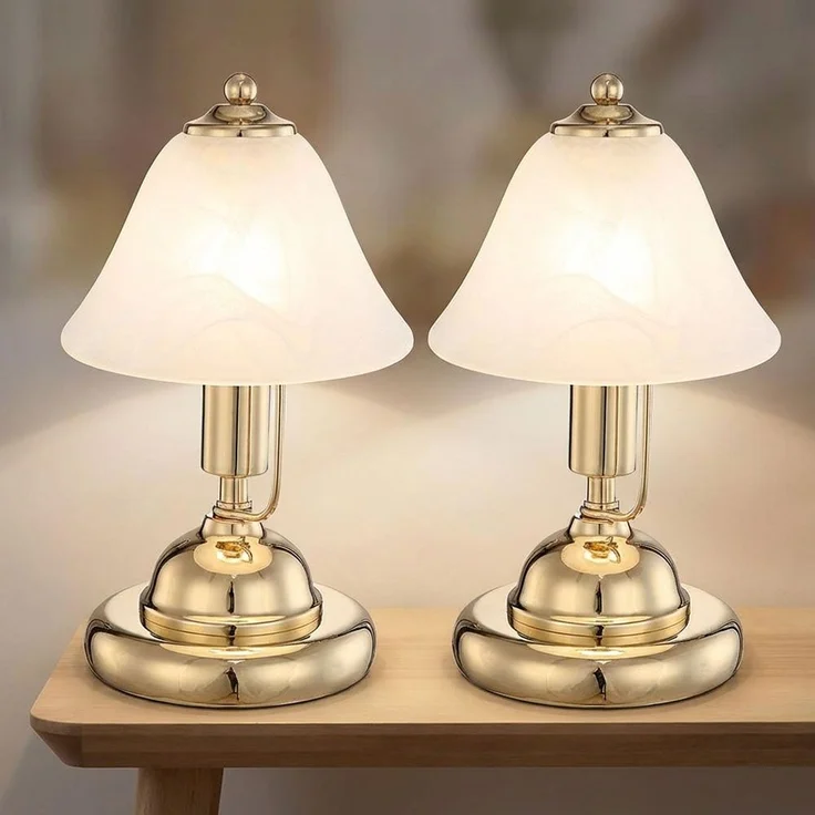 2er Set, Tischleuchte, Metall, Glas, Messing, Antik, H 27 cm – Bild 2