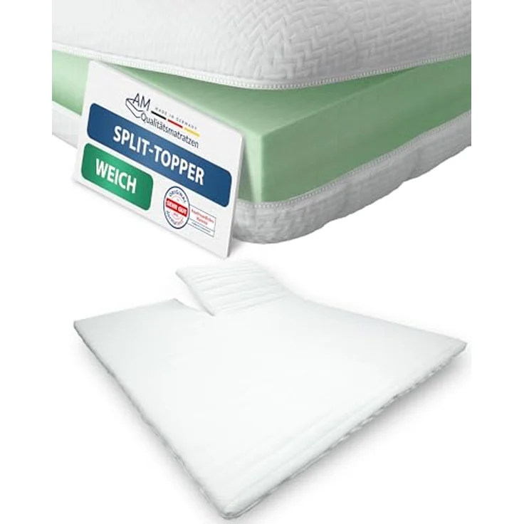 AM Qualitätsmatratzen Split Topper 200x200cm RG30, Atmungsaktiver Matratzenauflage mit 67 cm Einschnitt für verstellbare Lattenroste, Made in Germany – Bild 1