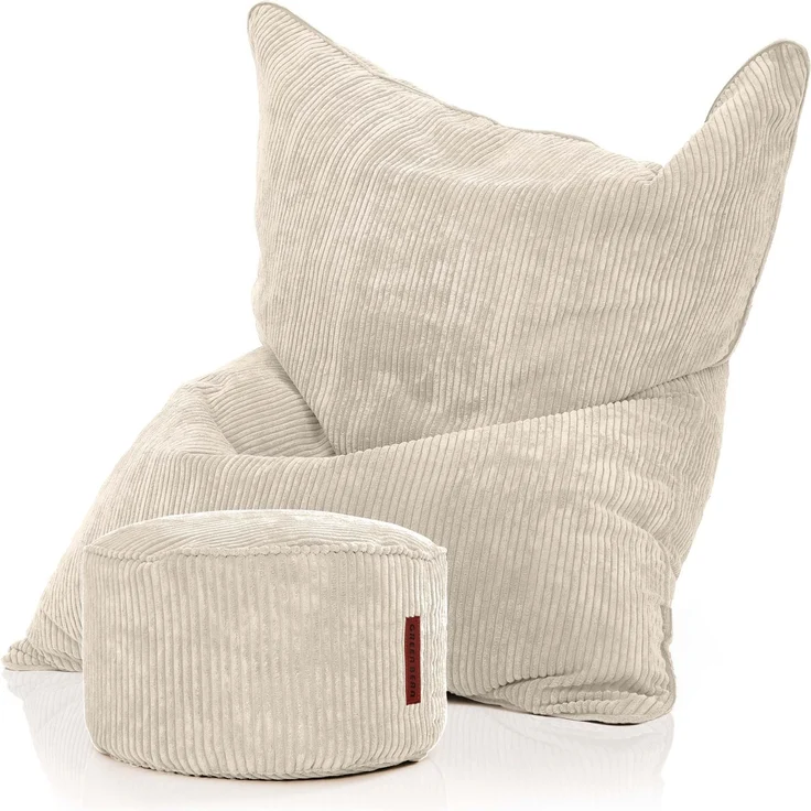 Green Bean® Sitzsack + Pouf im Set - XXL Riesensitzsack mit passendem Sitzhocker | Bean Bag mit EPS Füllung - Beige – Bild 1