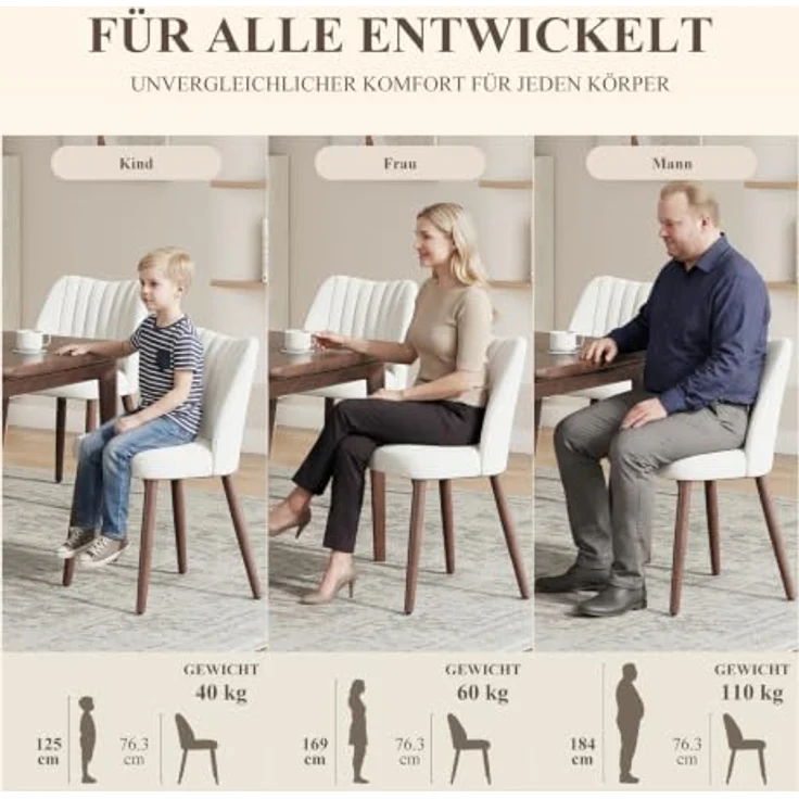 MALOL Esszimmerstühle 4er Set, Polsterstühl mit Rückenlehne, Ergonomisch Gepolsterte Küchenstühle mit vertikaler Rillenlehne, Moderne Esszimmer Stühle für Esstisch Wohnzimmer Café Restaurant, Beige – Bild 8