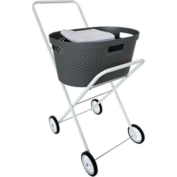 abc HOME Wäschekorb Wäschekorbwagen, Ablagefläche, Klappbar, Weiß, Metall, 92 cm H – Bild 3