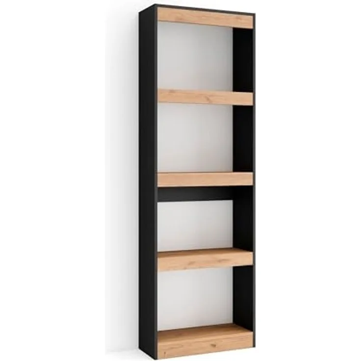 Skraut Home | Bücherregal Bibliothek | Bookshelf, Bookcase | 60 x 186 x 25 cm | Wohnzimmer, Esszimmer, Büro | Aufbewahrungsregal | Moderner Stil | Eiche Schwarz
