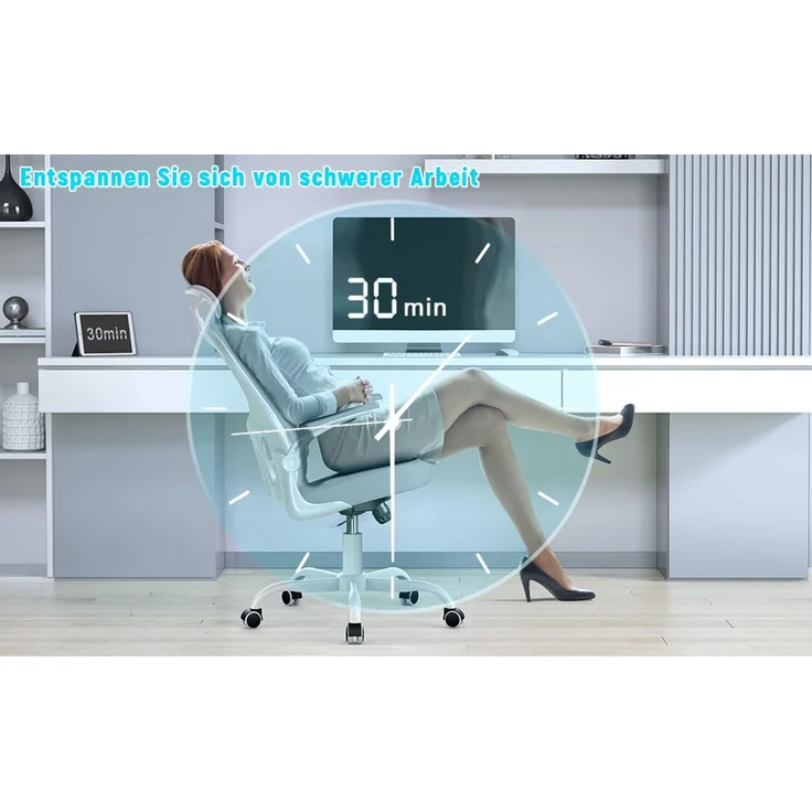Botifly Ergonomischer Bürostuhl mit Kopfstütze, Mesh-Gewebe, Grau, 90°-120° Wippfunktion, 10 cm Höhenverstellbar, mit Lendenwirbelstütze, 52 x 26 x 57 cm – Bild 8