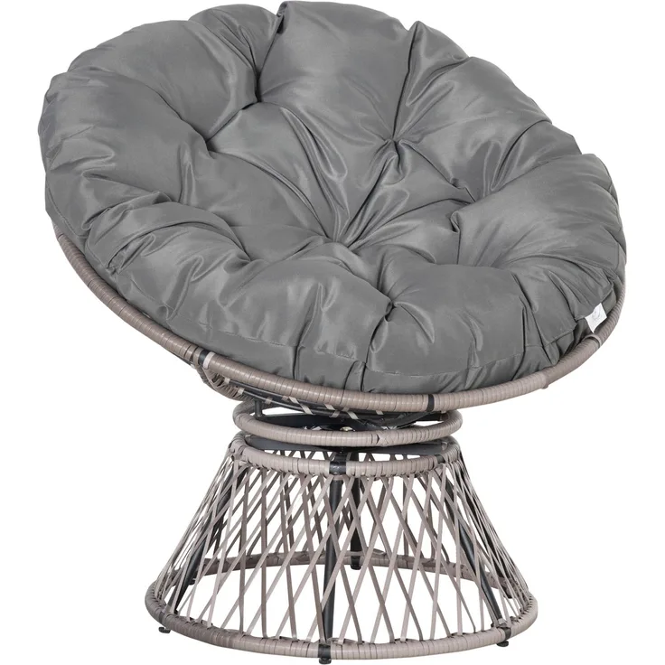 Outsunny Papasansessel Korbsessel mit Polster 360 Grad drehbar Rattan Grau B87 x T97 x H86 cm für Garten & Wohnzimmer--Grau--87x97x86cm--YOUDENOVA