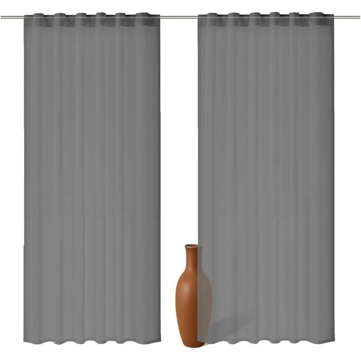 2er Set Schlaufenschal Voile dunkelgrau 300cm transparent - Farbe: Dunkelgrau, Höhe (cm): 300